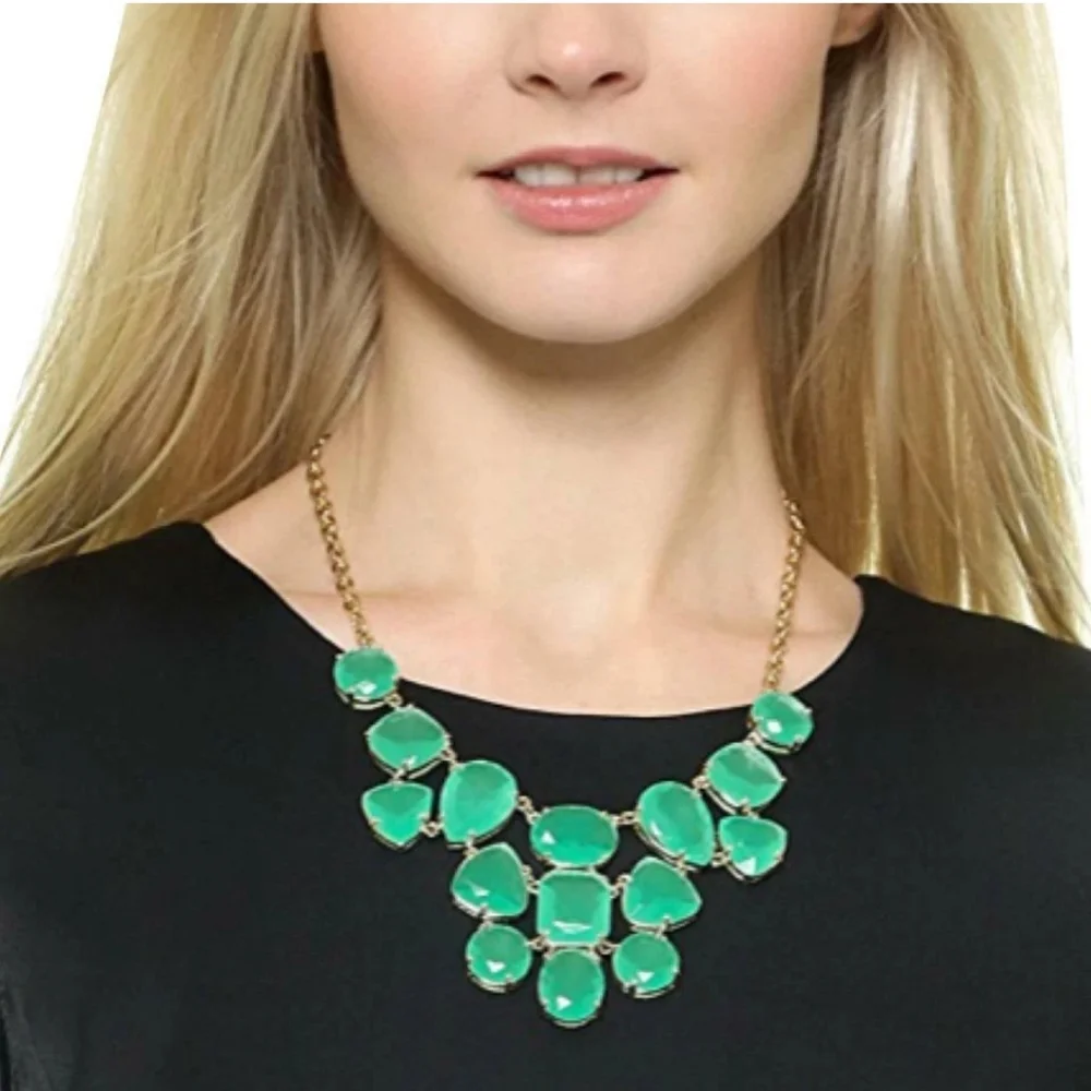 KATE SPADE NY Vegas Jewels Elegant Mint Green and Gold Statement Bib Necklace…